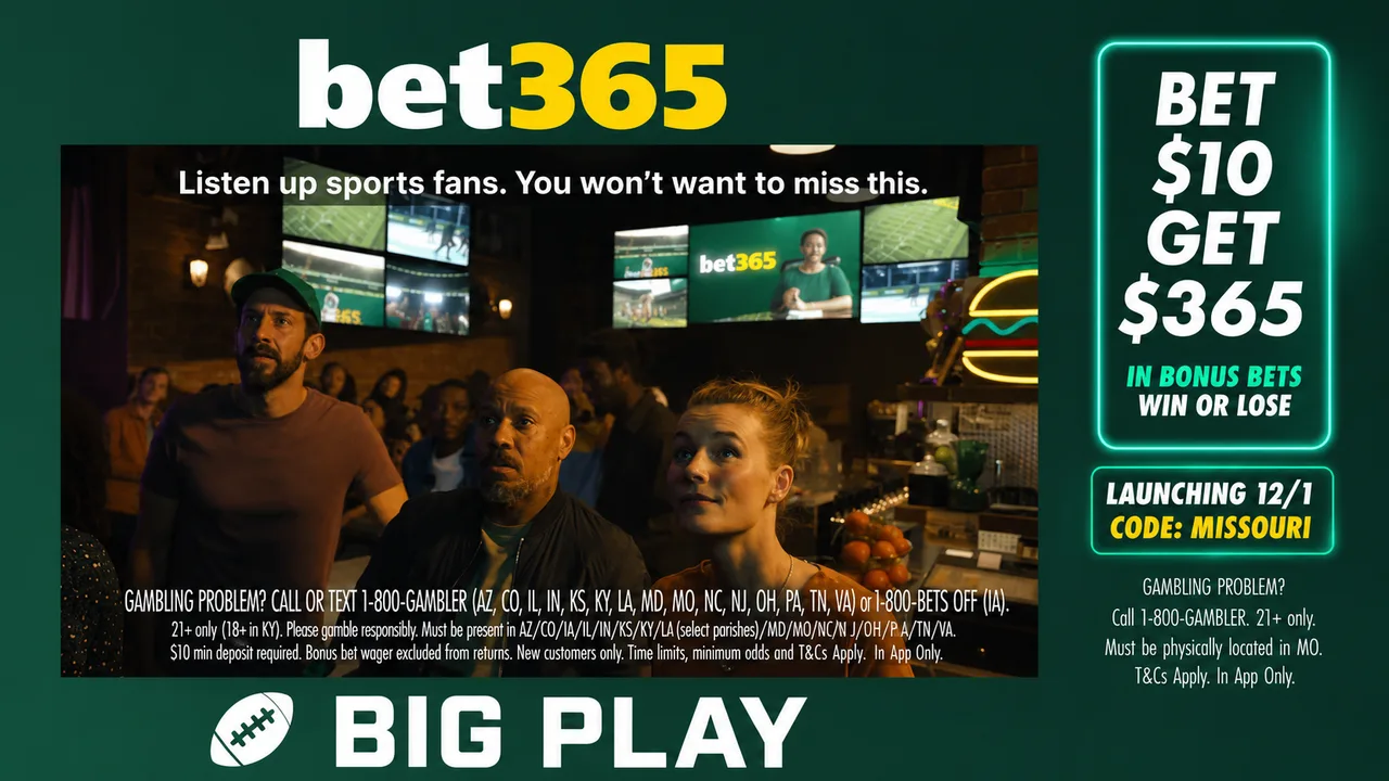 The brand's ad on screen, wrapped in a branded broadcast L-bracket matched to the moment