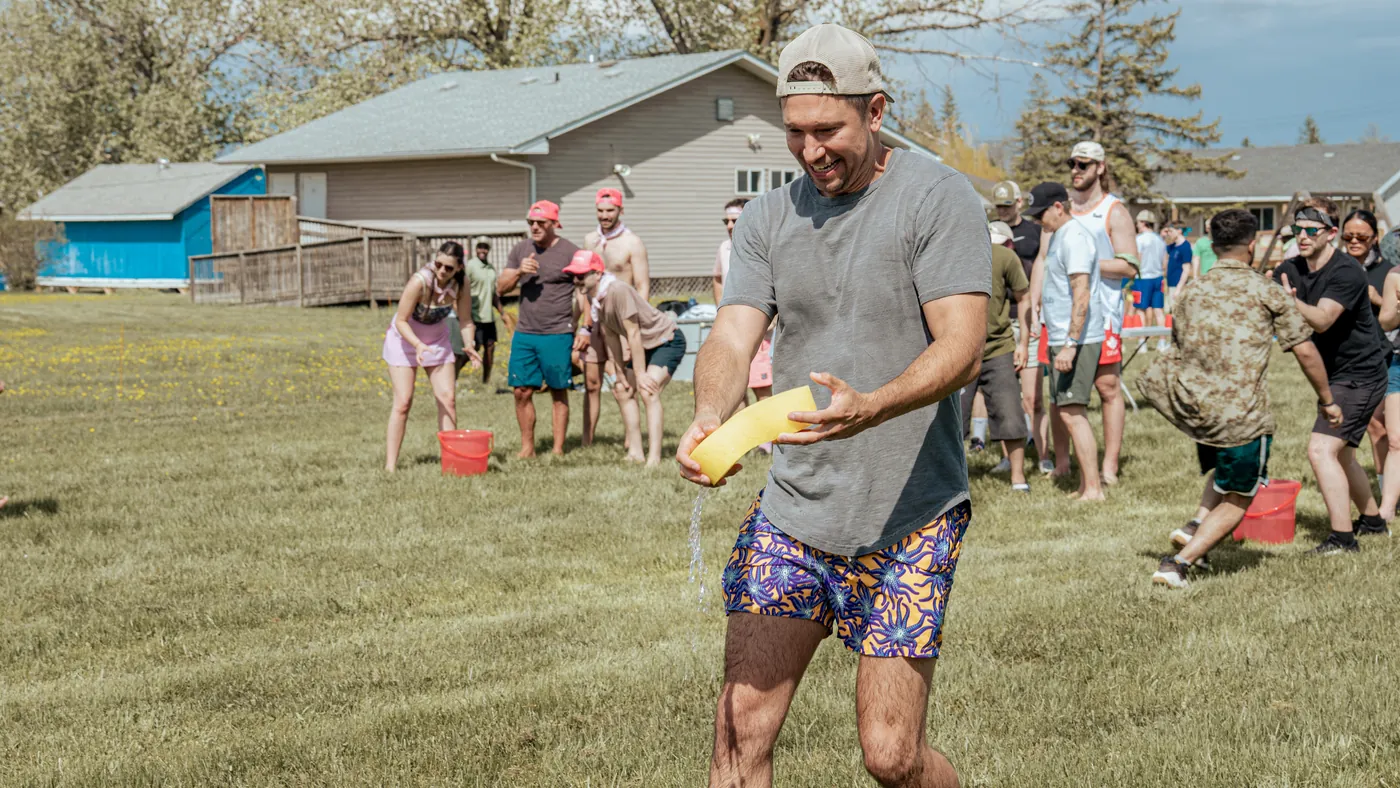 Taiv teammates playing an outdoor game