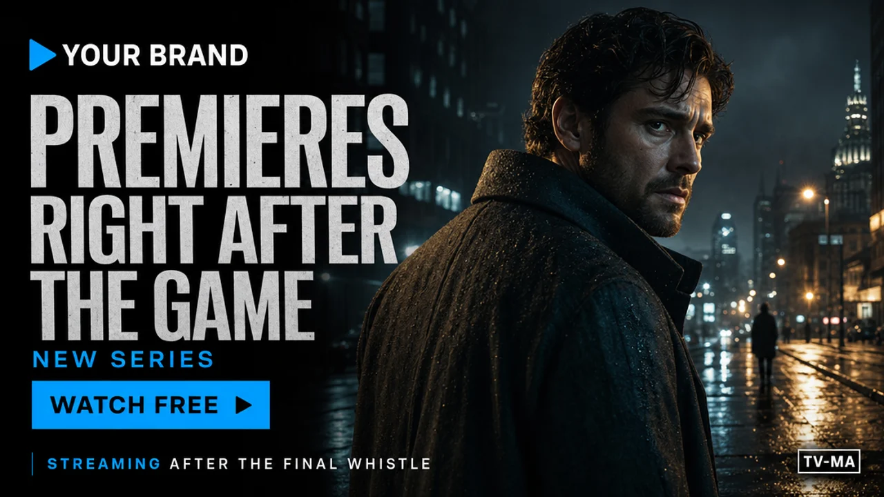 The brand's ad on screen, wrapped in a branded broadcast L-bracket matched to the moment