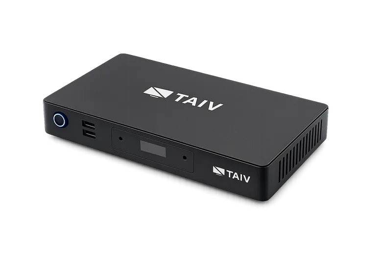 The Taiv box, which reads the live broadcast behind the TV